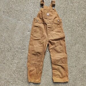 CARHARTT Double Knee Brown Canvas Bib Overalls Boy's Size 4T